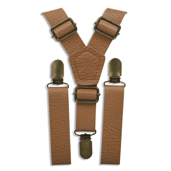 Vintage Tan Faux Leather Suspenders