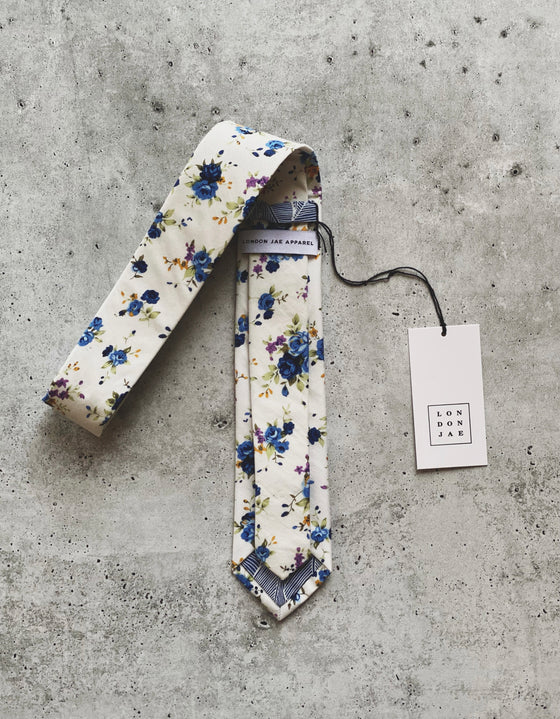 White and Blue Floral Neck Tie
