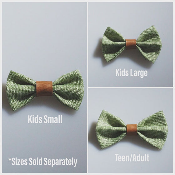 Sage Green Bow Tie with Brown Faux Leather Center and Vintage Tan Suspenders Set