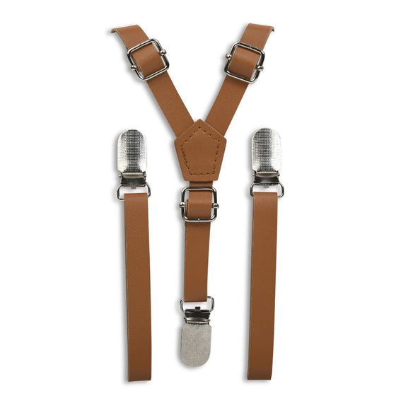 Caramel Skinny Faux Leather Suspenders