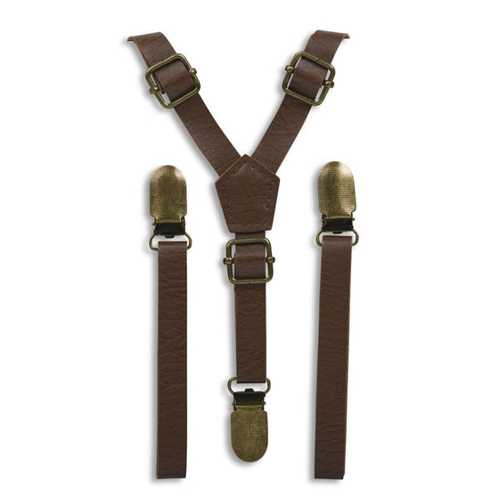 Weathered Coffee Faux Leather Suspenders