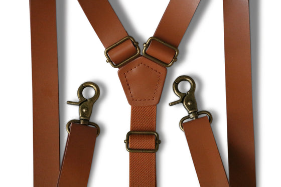 Caramel Hook Faux Leather Suspenders