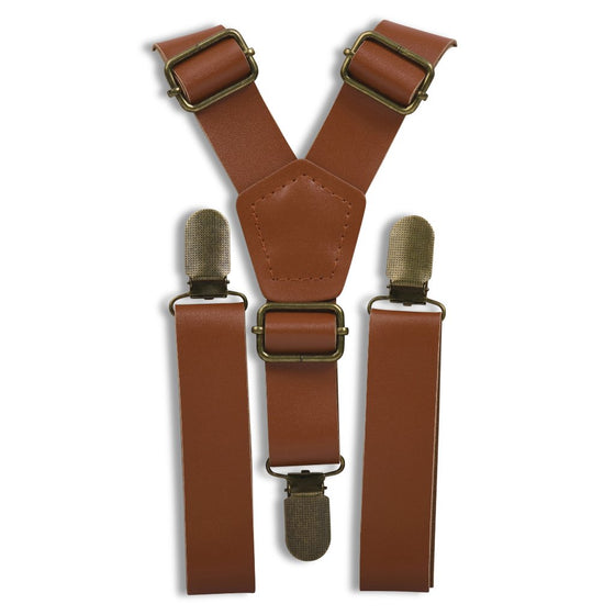 Cognac Faux Leather Suspenders – London Jae Apparel