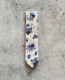  White and Blue Floral Neck Tie