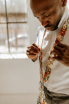 Rust, Orange and Bronze Floral. Perfect Match with Louis Pocket Square. Pictured with Rose Quartz Silk Pocket Square.