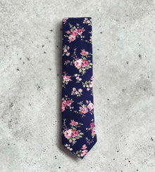  Navy and Pink Floral Neck Tie