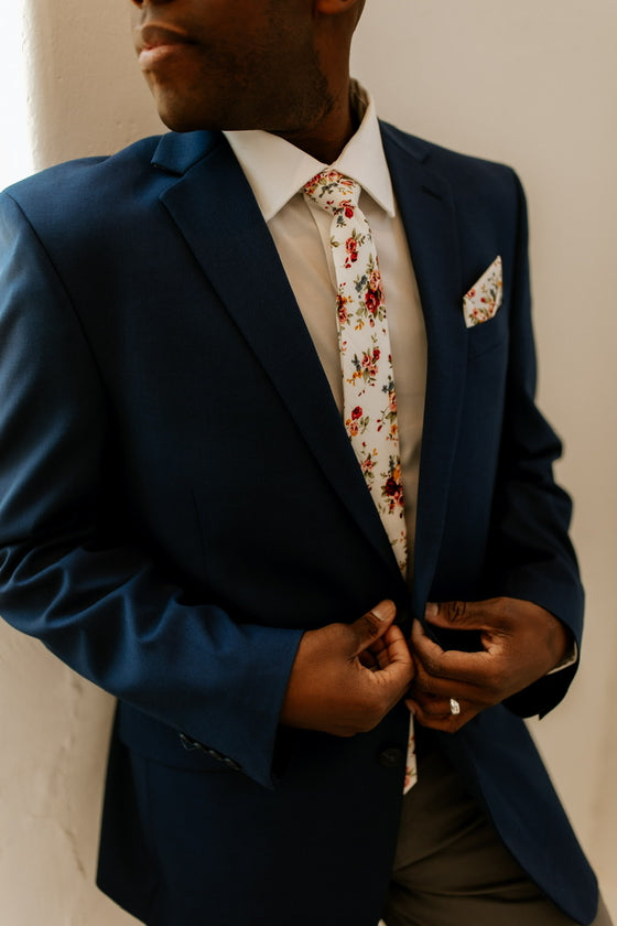 White and Wine Floral Neck Tie