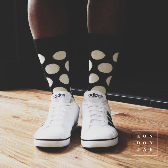 Black Socks with Large White Polka Dots