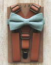 Caramel Brown Suspenders with Dusty Sage Bow Tie Set