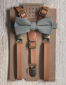 Caramel Suspenders with Sage Cotton Bow Ties