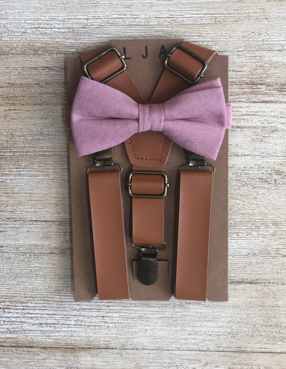 Caramel Suspenders with Quartz Bow Tie
