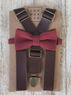 Coffee Brown Suspenders with Garnet Cotton Bow Tie