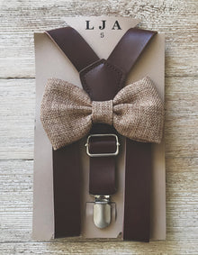  Coffee Suspenders with Wheat Brown Bow Tie