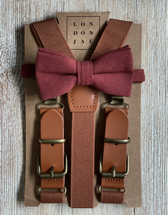 Cognac Brown Buckle With Terracotta Bow Tie Set