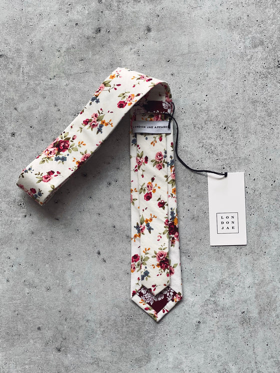 White and Wine Floral Neck Tie