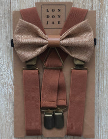  Honey Brown Burlap with Vintage Tan Middle/ Cognac elastic suspenders Set