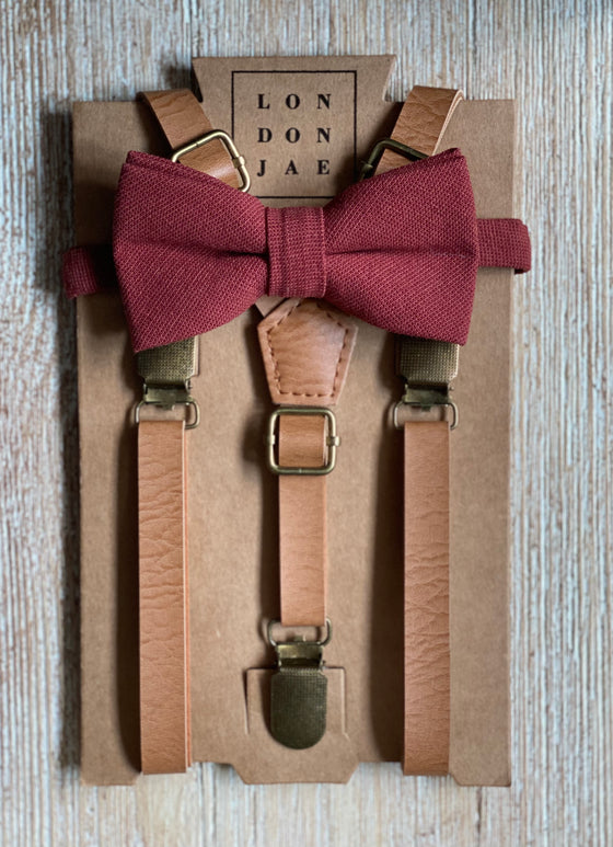 Vintage Tan Suspender with Terracotta Neck Tie Set