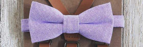 Caramel Skinny Suspenders with Lavender Cotton Bow Tie