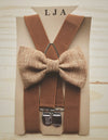 Light Brown Elastic Suspenders with Honey Brown Bow Tie
