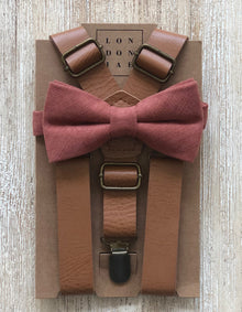  Light Brown Suspenders & Desert Coral Bow Tie Set