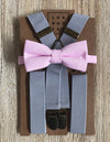 Light Grey Elastic Suspenders with Light Pink Cotton Bow Tie