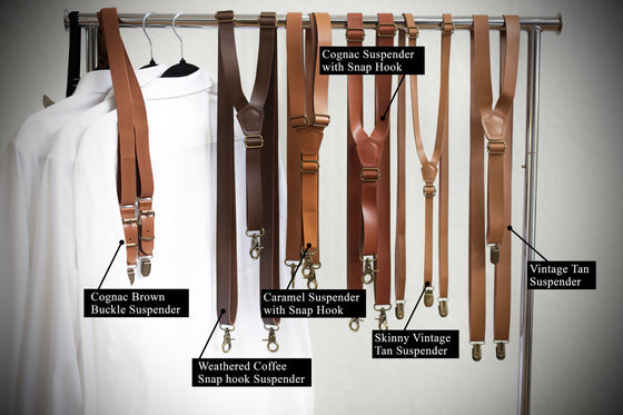 Cognac Faux Leather Suspenders
