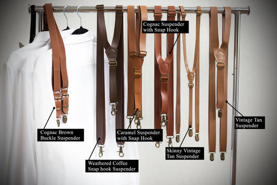 Cognac Faux Leather Skinny Suspenders
