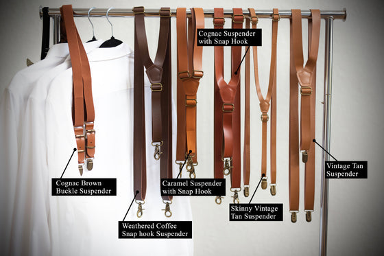 Caramel Skinny Faux Leather Suspenders