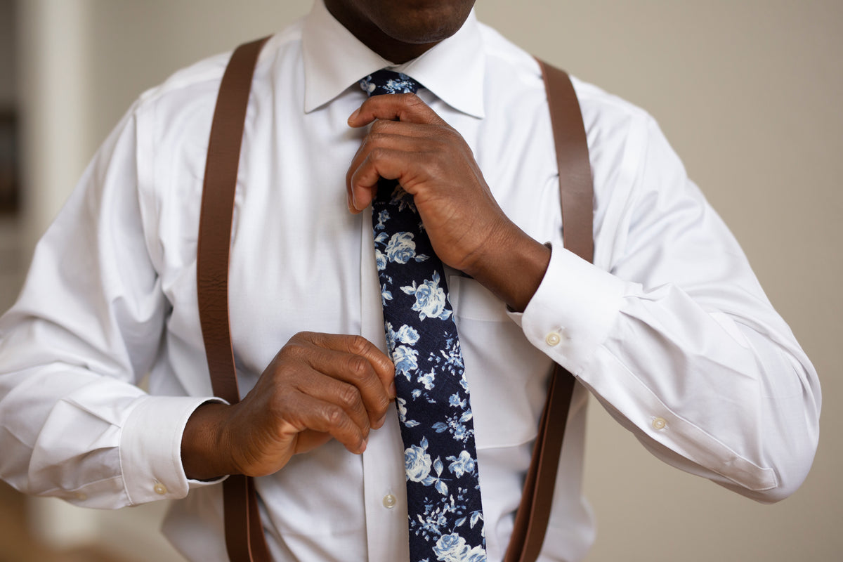 Navy and Light Blue Floral Neck Tie – London Jae Apparel