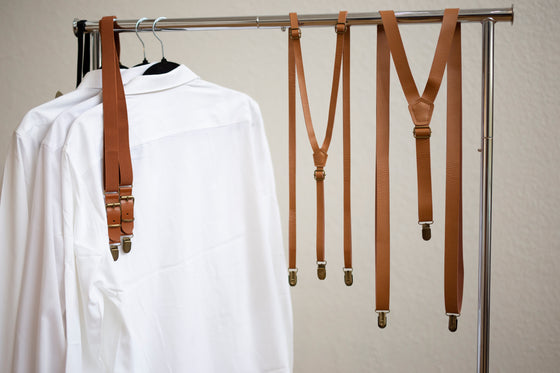 Coffee Brown Faux Leather Suspenders