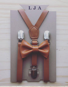  Skinny Caramel Suspenders with Caramel Leather Bow Tie