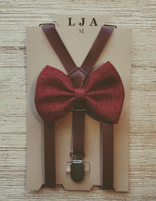  Skinny Coffee Suspenders with Wine Bow Tie