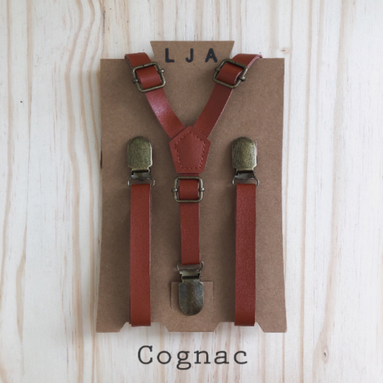Cognac Faux Leather Suspenders