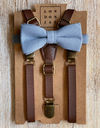 Weathered Coffee Skinny Suspenders & Dusty Blue Cotton Bow Tie Set