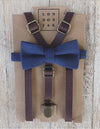Weathered Coffee Skinny Suspenders with Navy Bow Tie