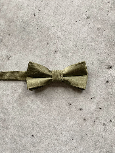 Boho Olive Satin Silk Bow Tie