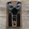 Grey Bow Tie with Black Suspender Set