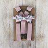 Floral Bow Tie with Blush Pink Elastic Suspender Set