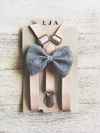 Grey Bow Tie with Blush Pink Suspender Set