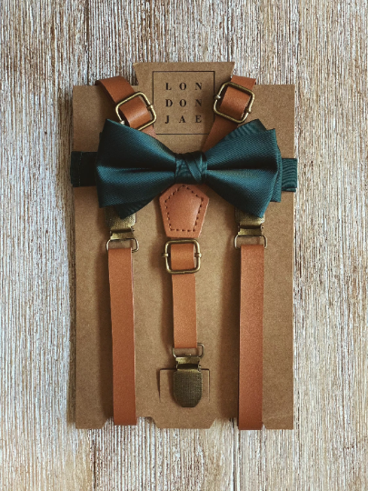 Emerald Bow Tie with Caramel Suspender Set