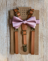 Mauve Bow Tie with Caramel Suspender Set