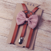 Skinny Caramel Suspenders with Blush Pink Bow Tie