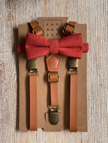  Caramel Skinny Suspenders with Sienna Orange Bow Tie