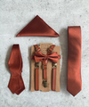 Bronze Silk Tie with Cognac Faux Leather Suspender Set