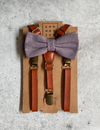 Cognac Brown Suspenders & Fog Lavender Bow Tie Set