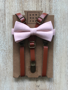  Petal Pink Bow Tie with Cognac Suspender Set