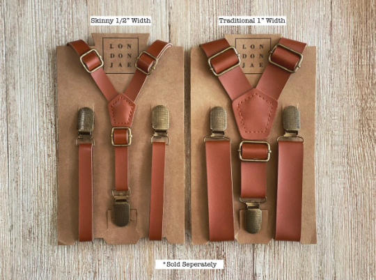 Cognac Brown Suspenders & Fog Lavender Bow Tie Set