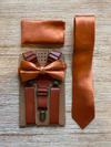 Sunset Burnt Orange Bow Tie with Cognac Suspender Set