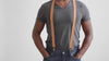 Weathered Coffee Skinny Suspenders with Navy Bow Tie