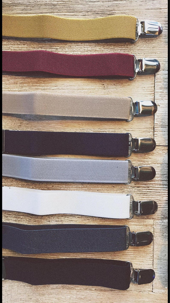 Khaki Suspenders with Garnet Cotton Bow Tie
